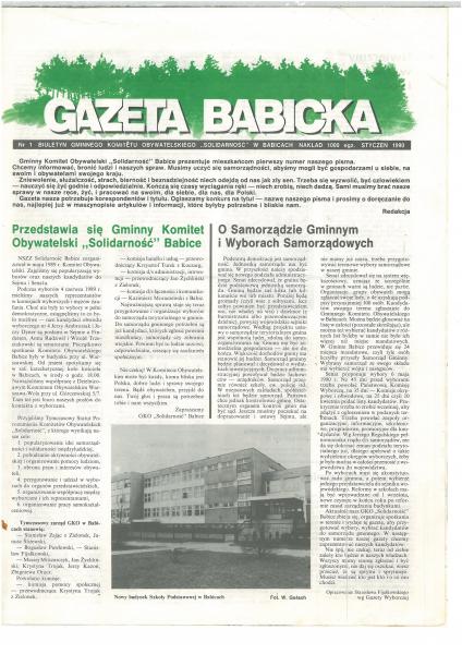 Pierwszy numer Gazety Babickiej (styczeń 1990)